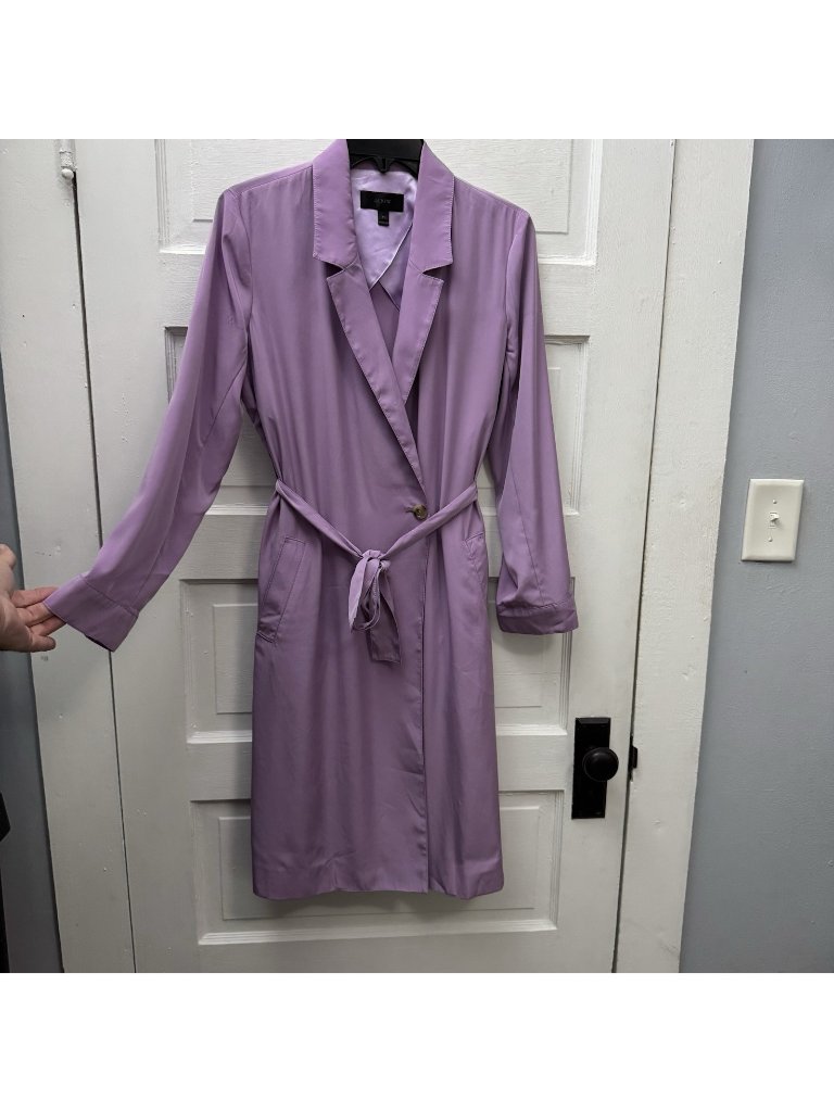J.Crew Purple Long Belted Duster Trench Coat M Lightweight Pockets